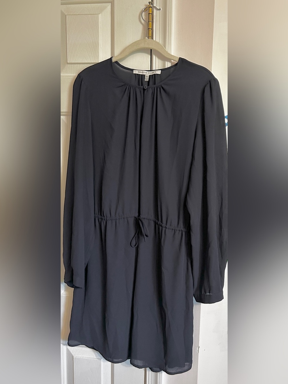Collective Concepts Navy Long-Sleeve Drawstring Waist Dress - XL Petite